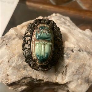 Antique filigree & carved scarab dress clip